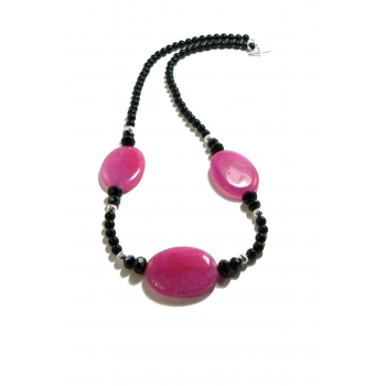Pink Fire Agate and Onyx Necklace